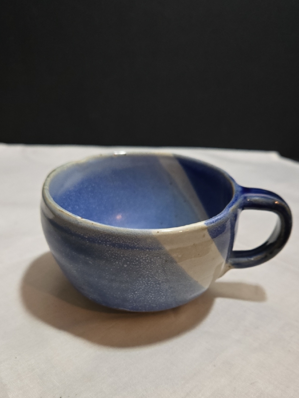 Handmade Blue and Cream Ceramic Tea/Coffee Cup with Handle